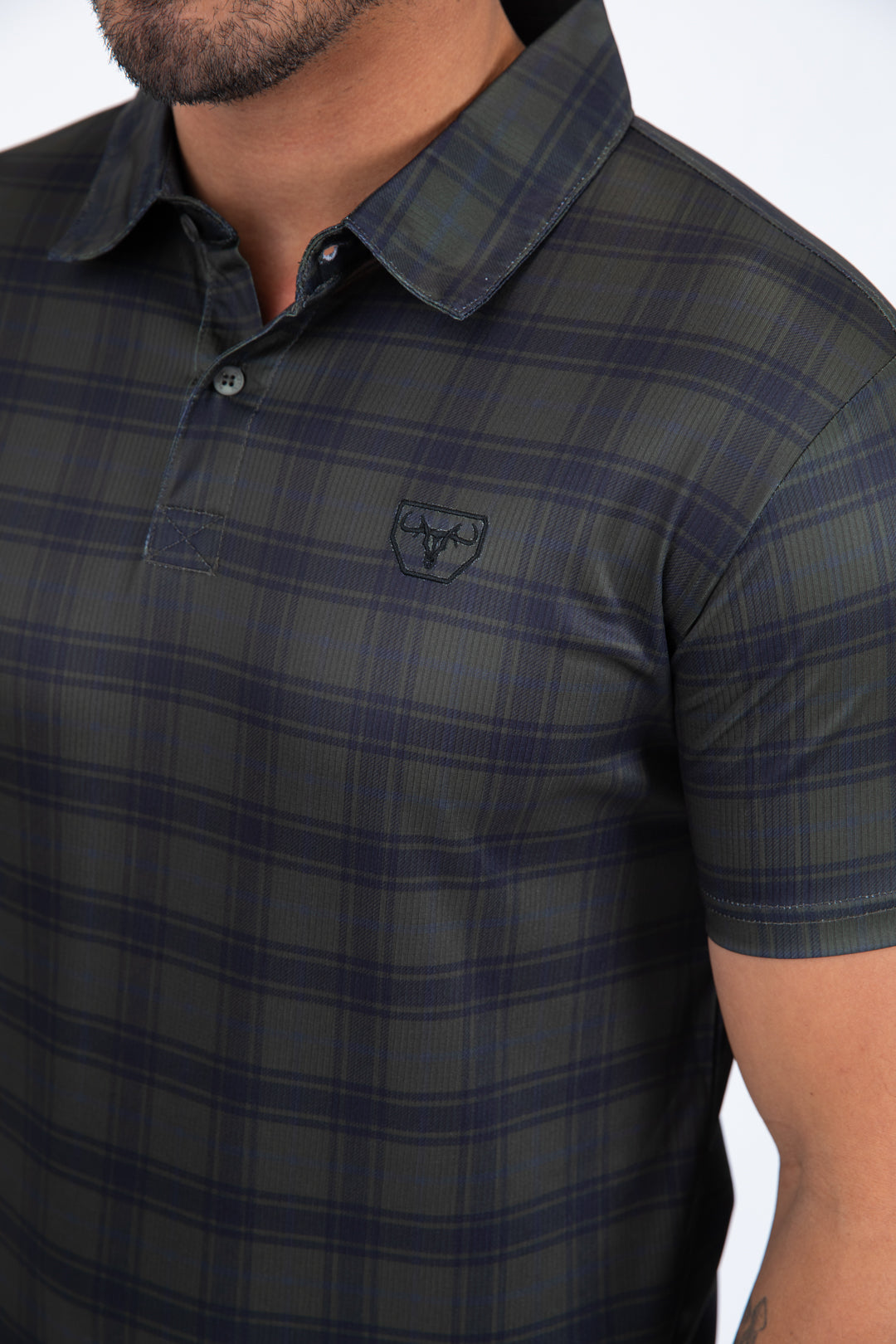 plaid print detail polo men