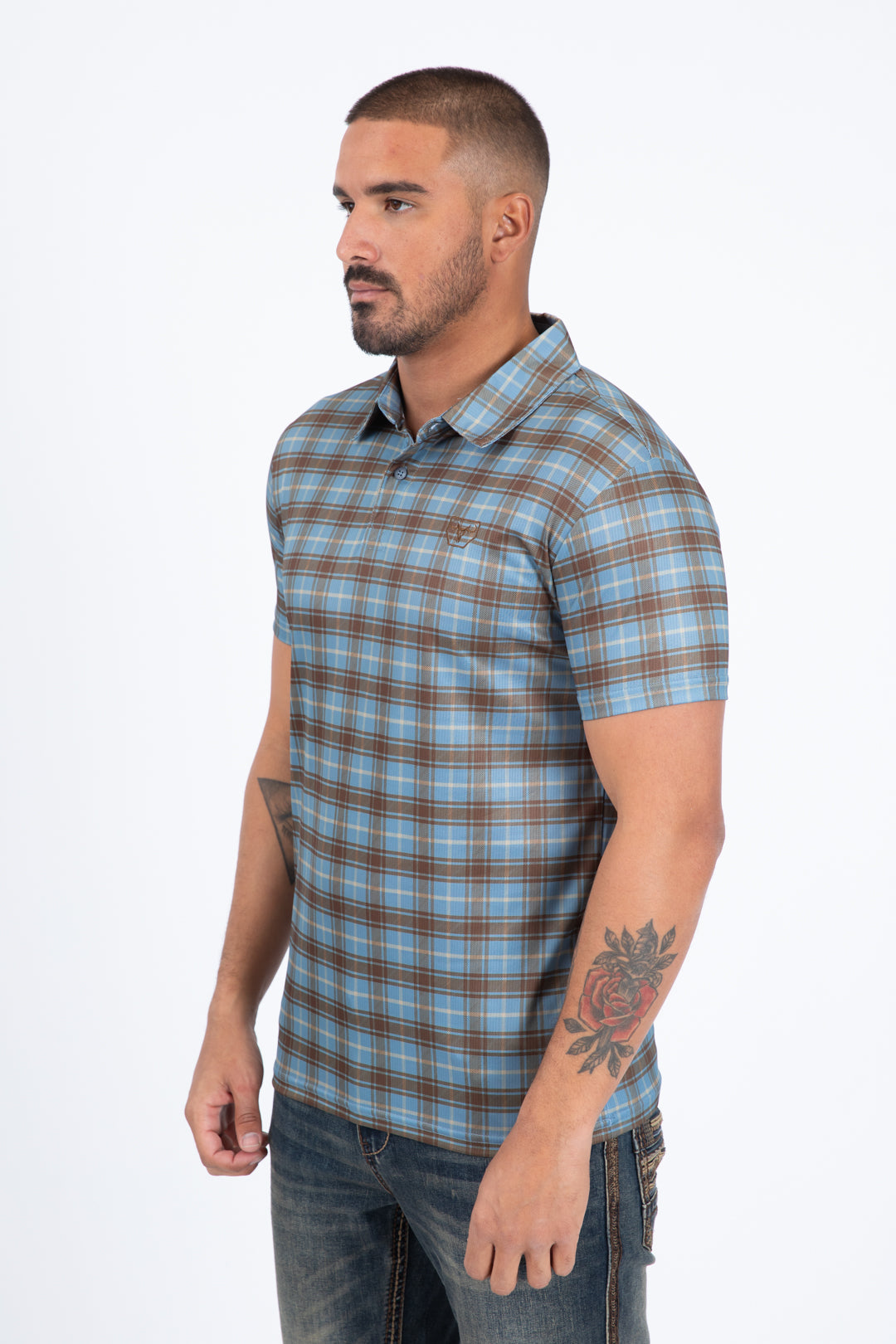 slate plaid print polo men modern fit