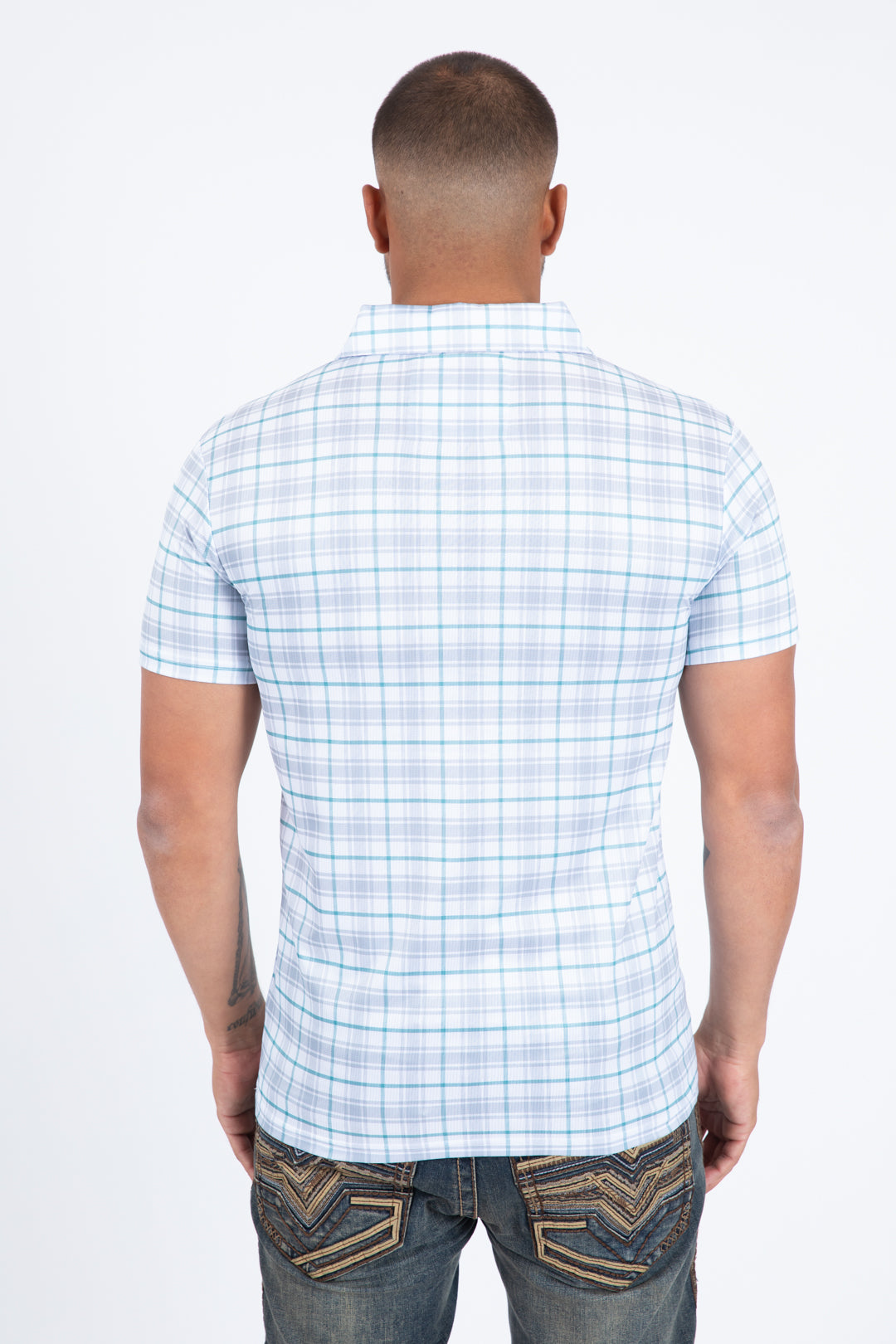 white permormance polo men back