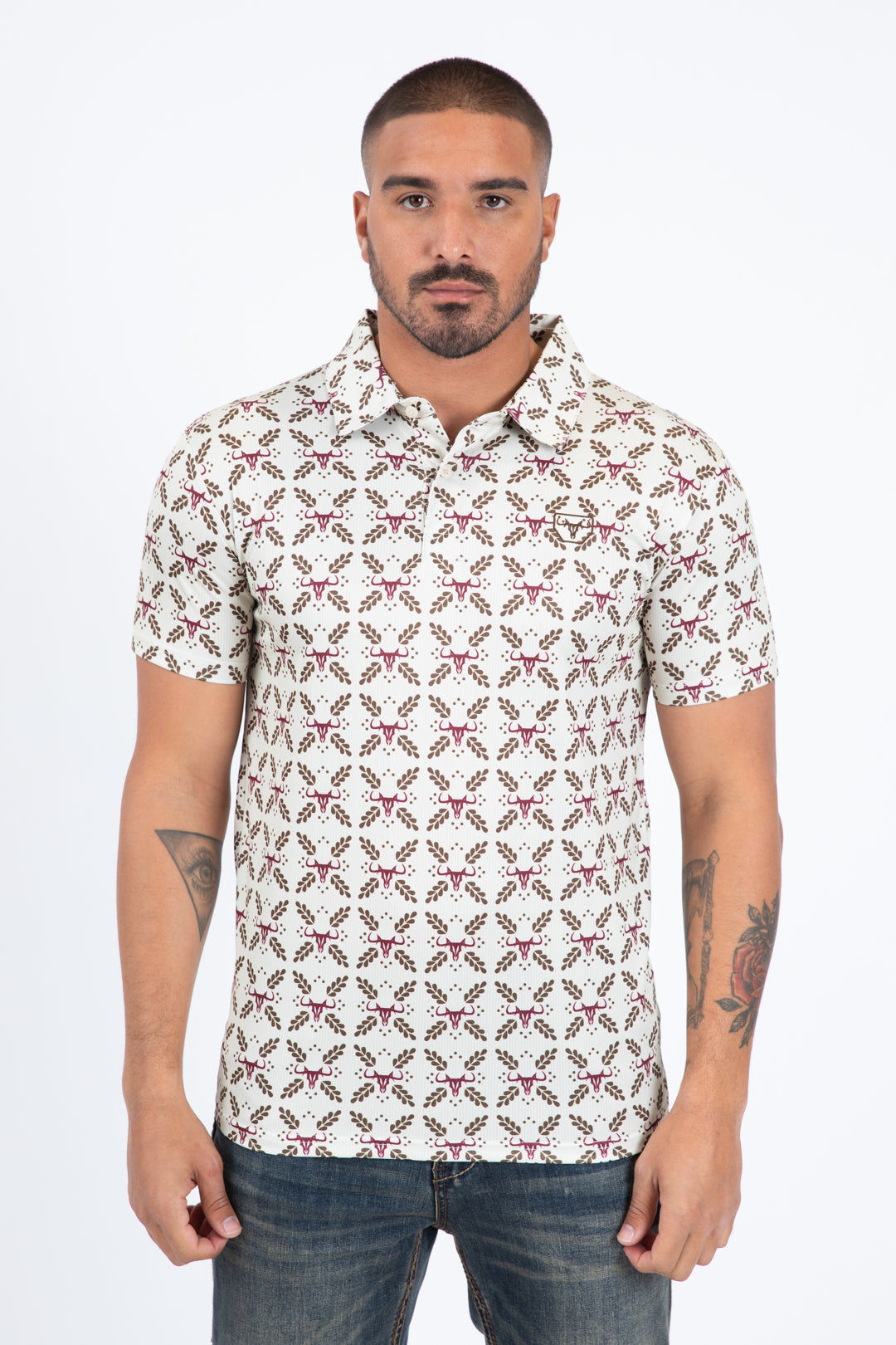 beige performance polo men front