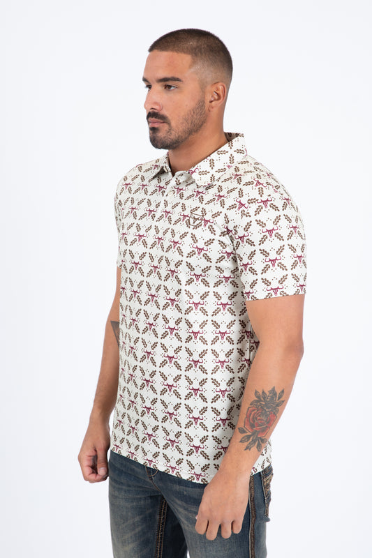beige western longhorn polo men platini back