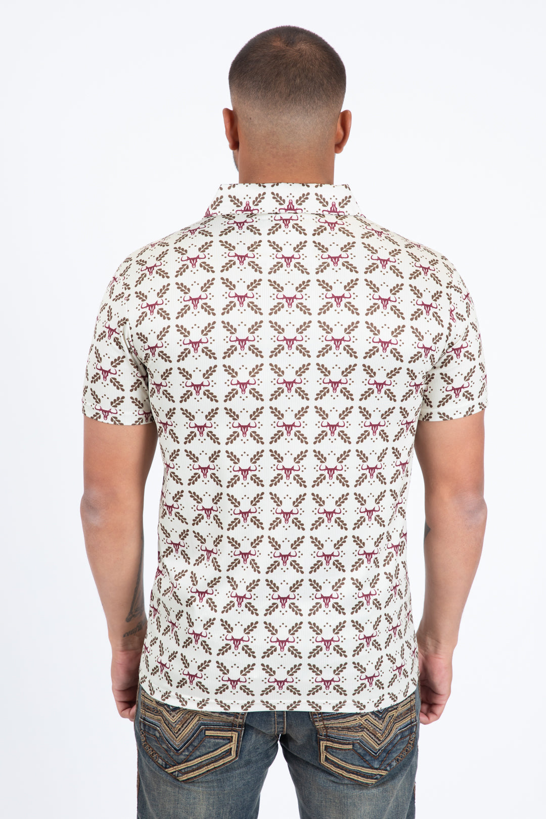 beige performance polo men back