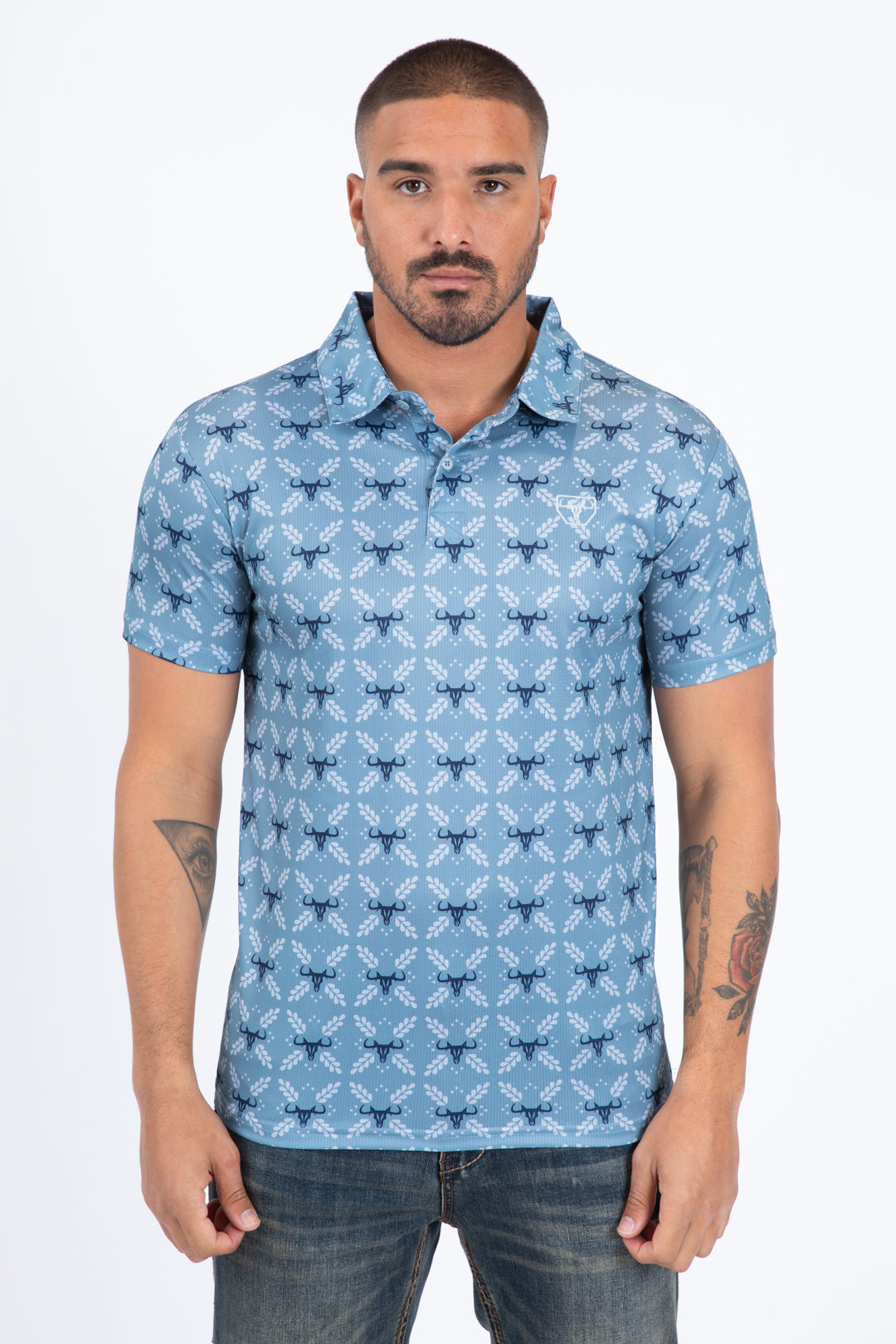 slate western longhorn polo front platini