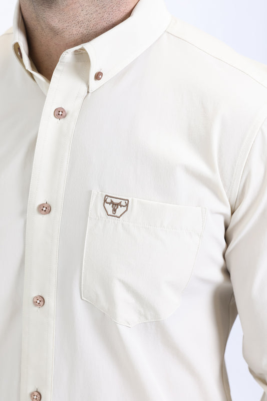 beige performance solid long sleeve shirt men platini close-up