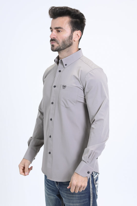 grey performance solid long sleeve shirt men platini back