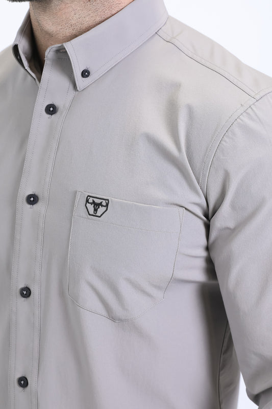 grey performance solid long sleeve shirt men platini close-up