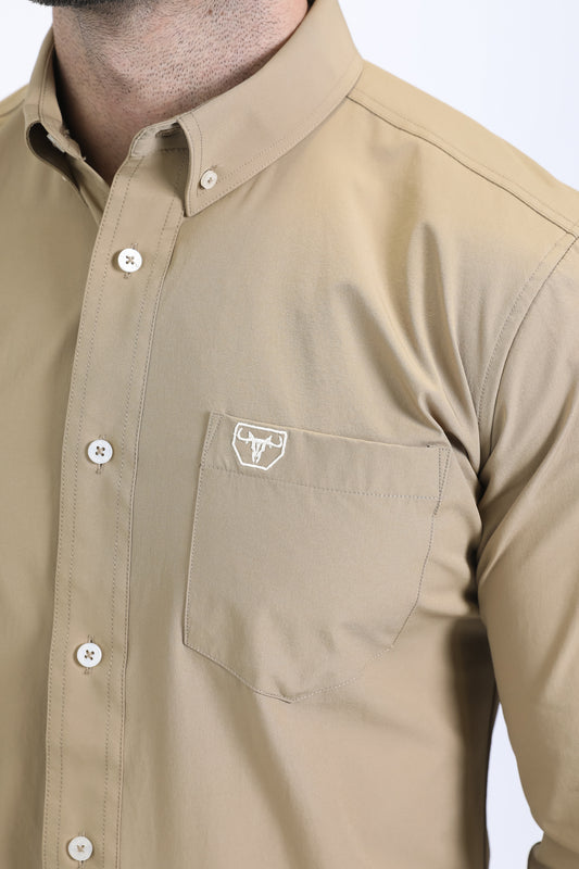 khaki performance solid long sleeve shirt men platini close-up