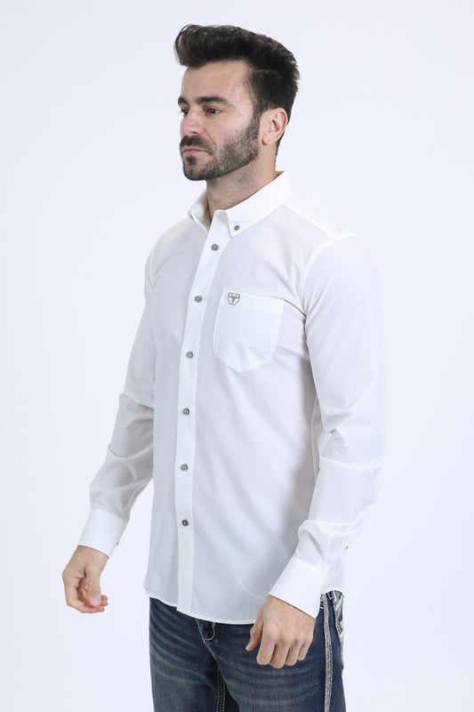 white performance solid long sleeve shirt men platini back