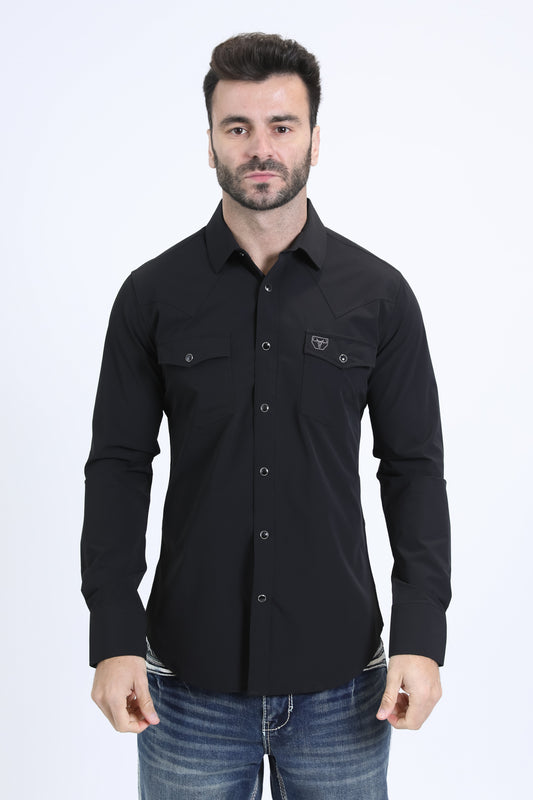 Men's Performance Western Long Sleeve Black Shirt