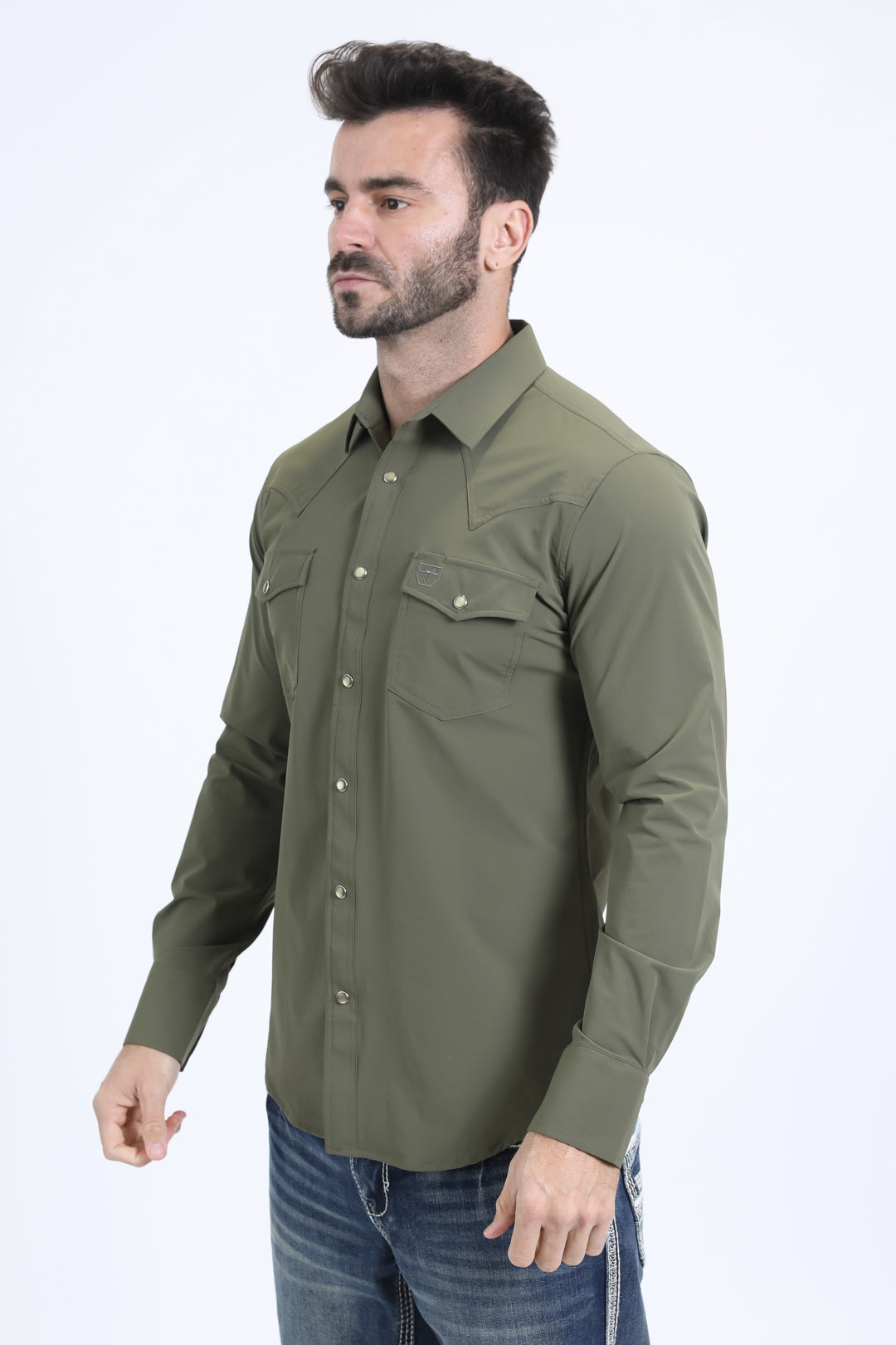 Men's Performance Western Long Sleeve Green Shirt
