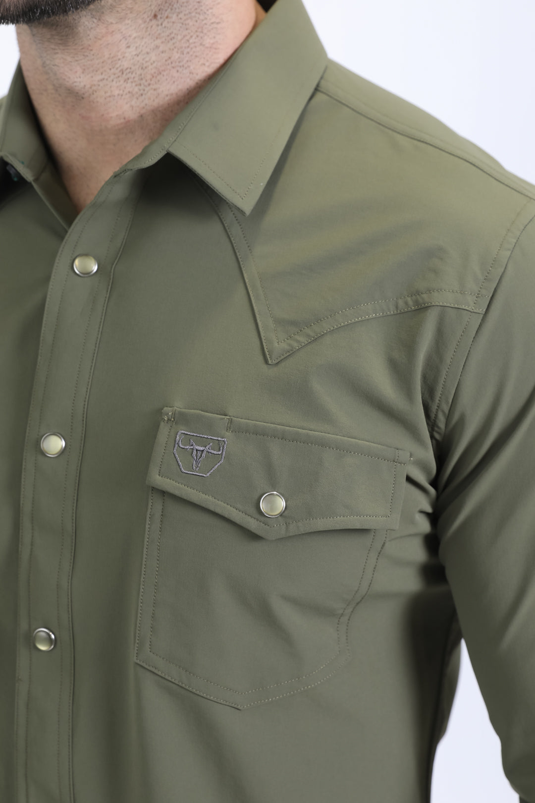 Men's Performance Western Long Sleeve Green Shirt