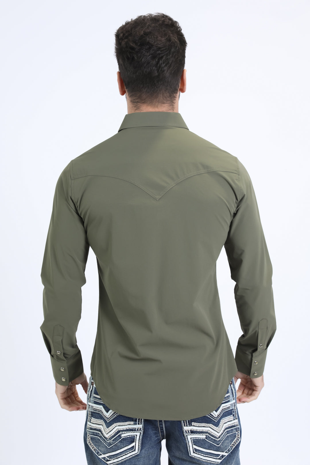 Men's Performance Western Long Sleeve Green Shirt