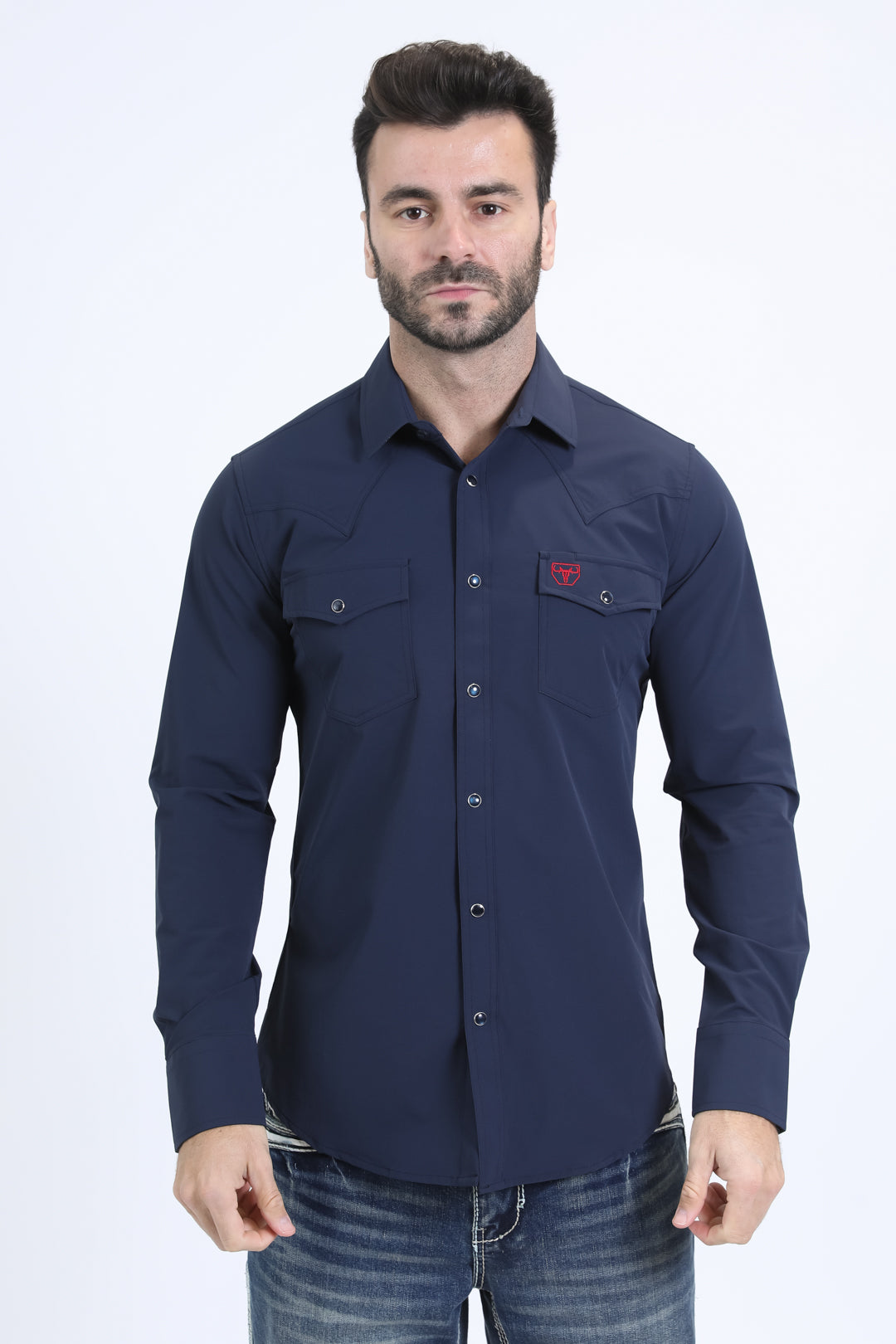 Men's Performance Western Long Sleeve Navy Shirt