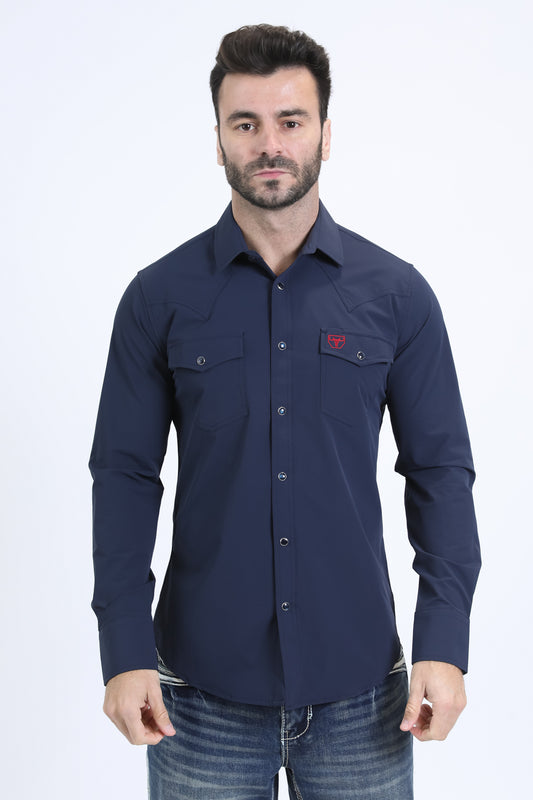 Men's Performance Western Long Sleeve Navy Shirt