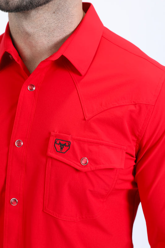 red performance western solid long sleeve shirt platini detail