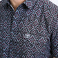 Mens Performance Western Short Sleeve Aztec Print Black/Burgundy Shirt