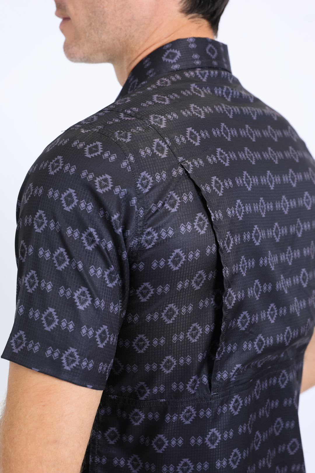 Mens Performance Western Short Sleeve Aztec Print Black Shirt