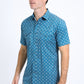 Mens Performance Western Short Sleeve Aztec Print Blue Shirt
