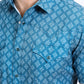 Mens Performance Western Short Sleeve Aztec Print Blue Shirt