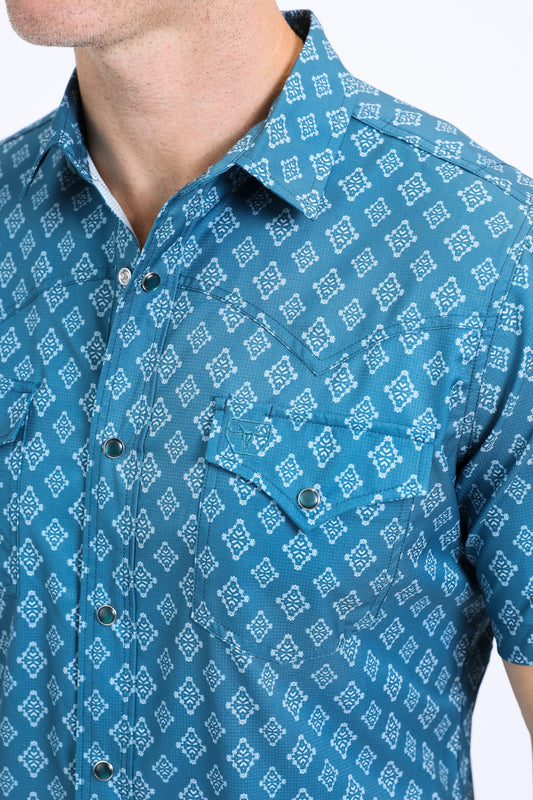 blue heritage aztec western shirt men platini back