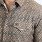 Mens Performance Western Short Sleeve Aztec Print Brown Shirt