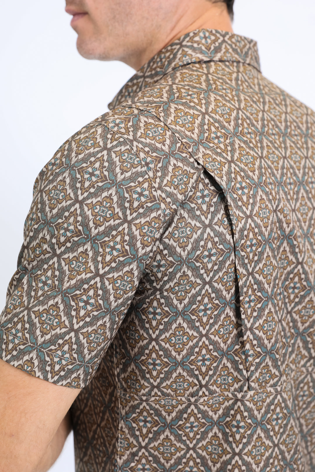 Mens Performance Western Short Sleeve Aztec Print Brown Shirt