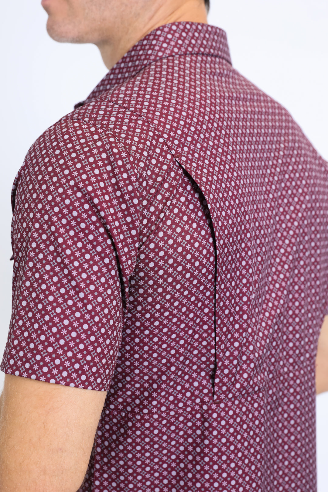 Mens Performance Western Short Sleeve Aztec Print Burgundy Shirt