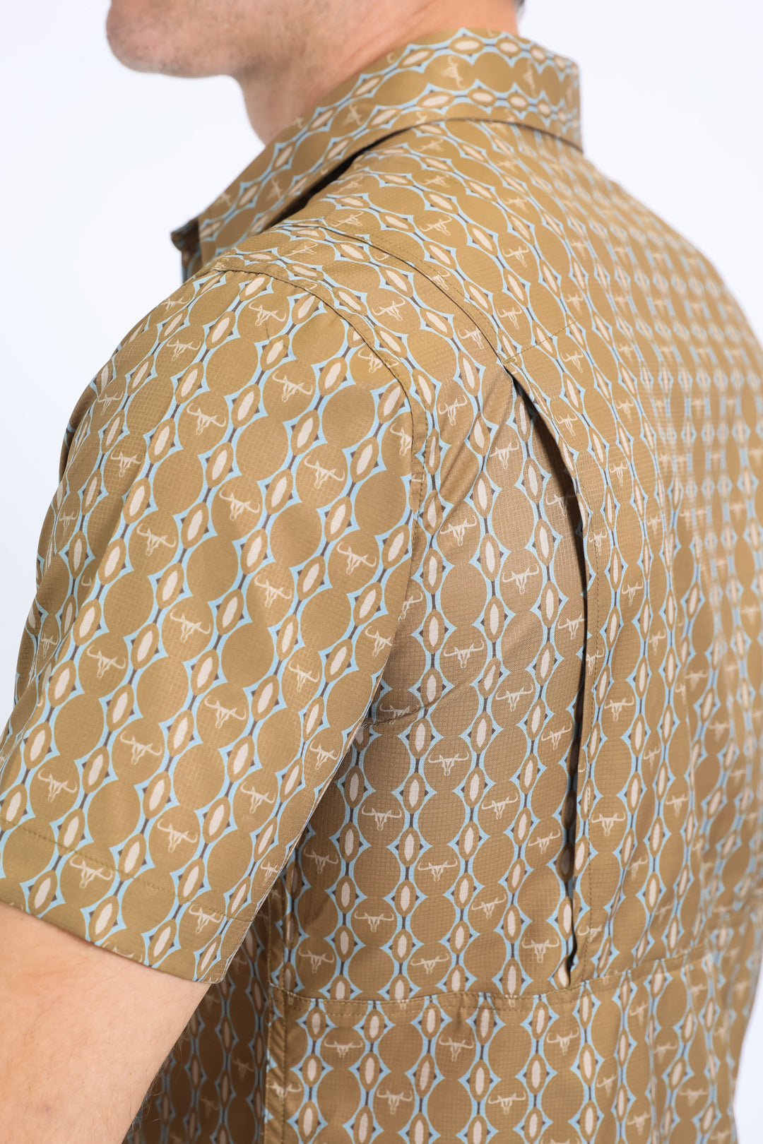 Mens Performance Western Short Sleeve Aztec Print Camel Shirt
