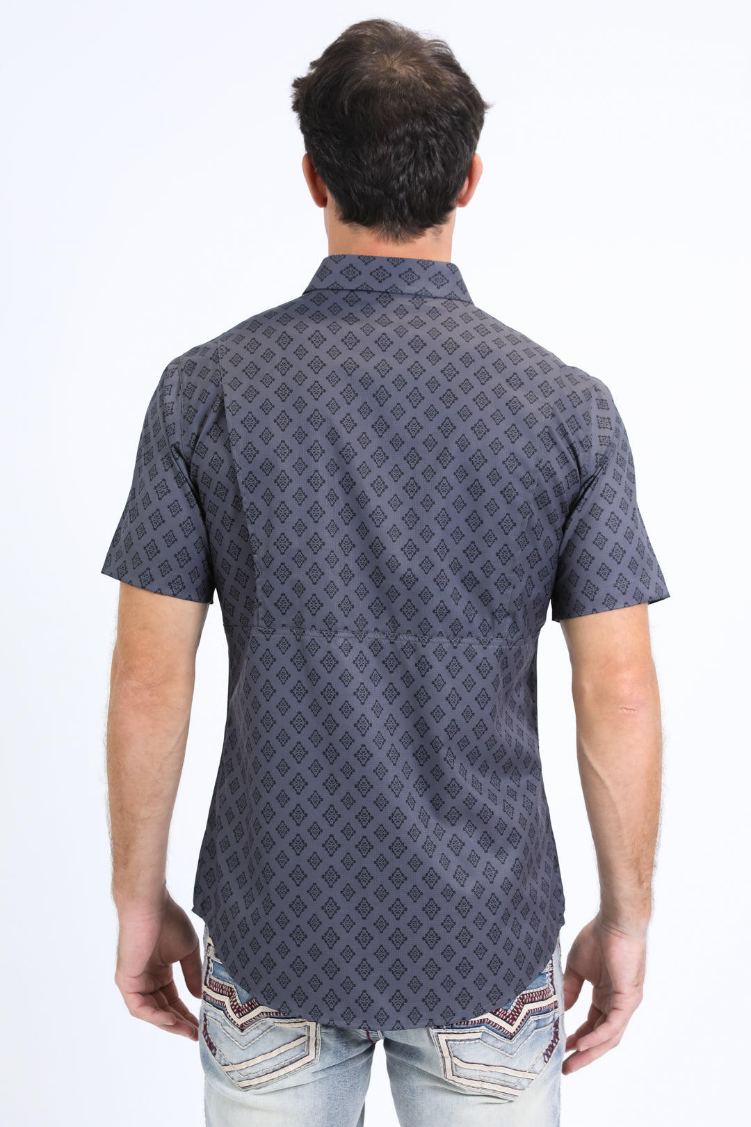 Mens Performance Western Short Sleeve Aztec Print Charcoal Shirt