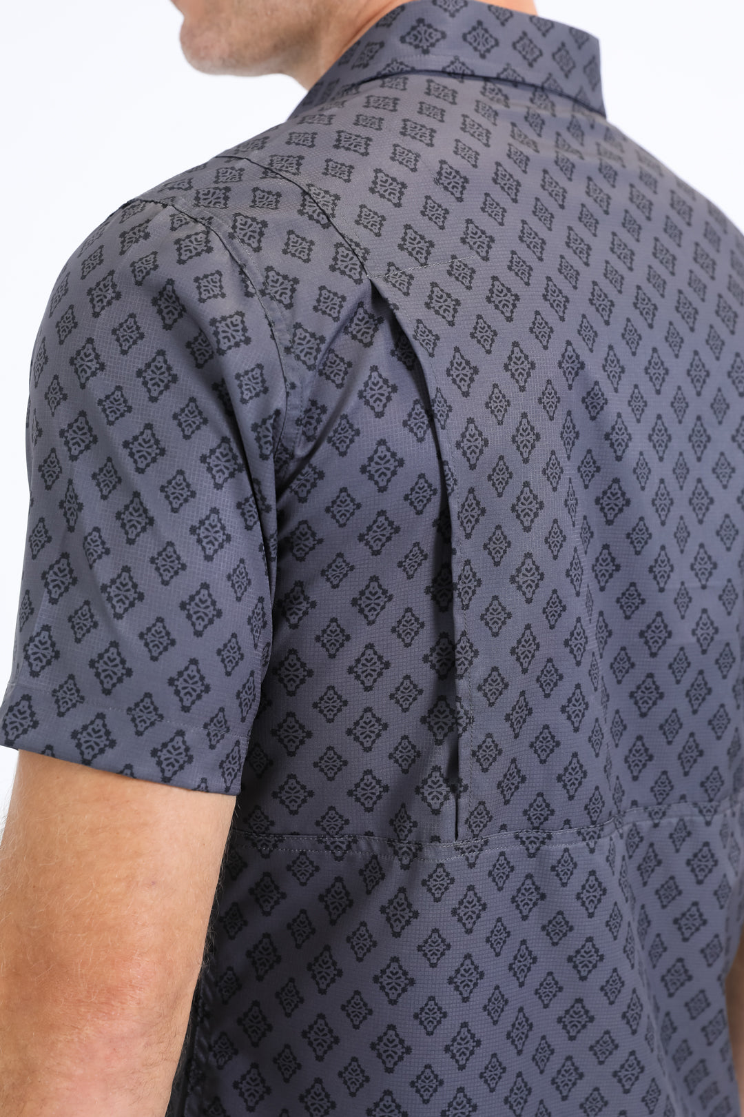 Mens Performance Western Short Sleeve Aztec Print Charcoal Shirt