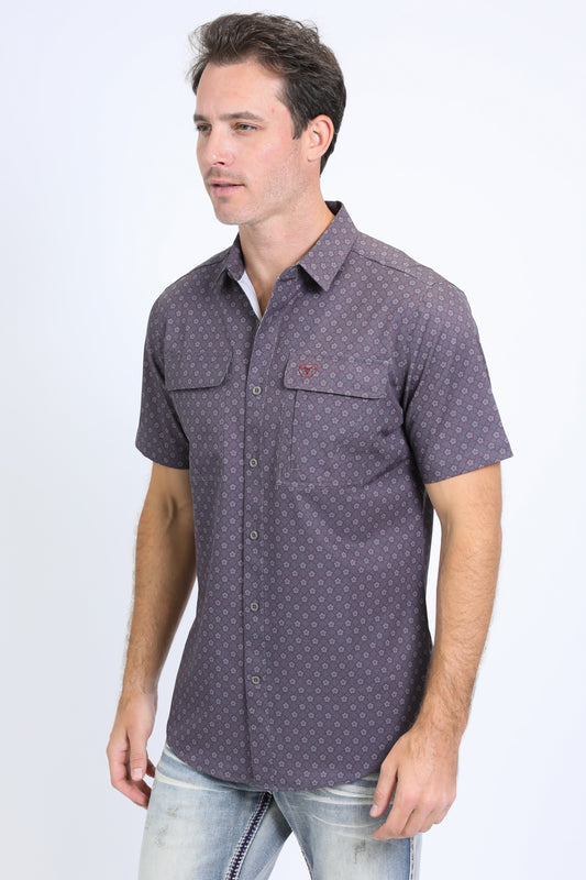 grey western aztec performance shirt men platini close-up