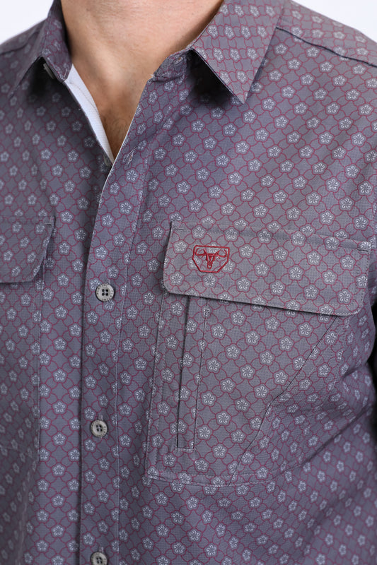 grey western aztec performance shirt men platini back