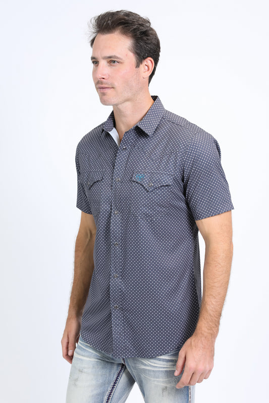 grey aztec dot fusion western shirt side platini
