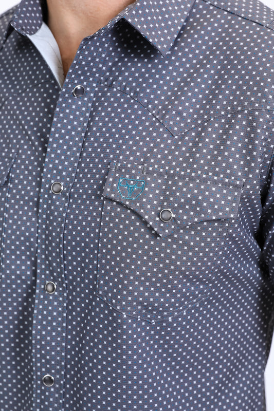 grey aztec dot fusion western shirt detail platini
