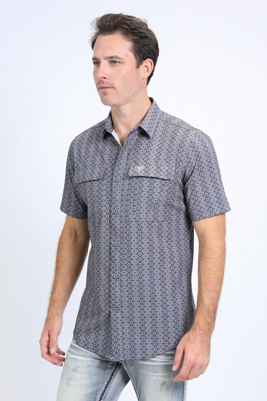 stone grey western aztec performance shirt men platini close-up