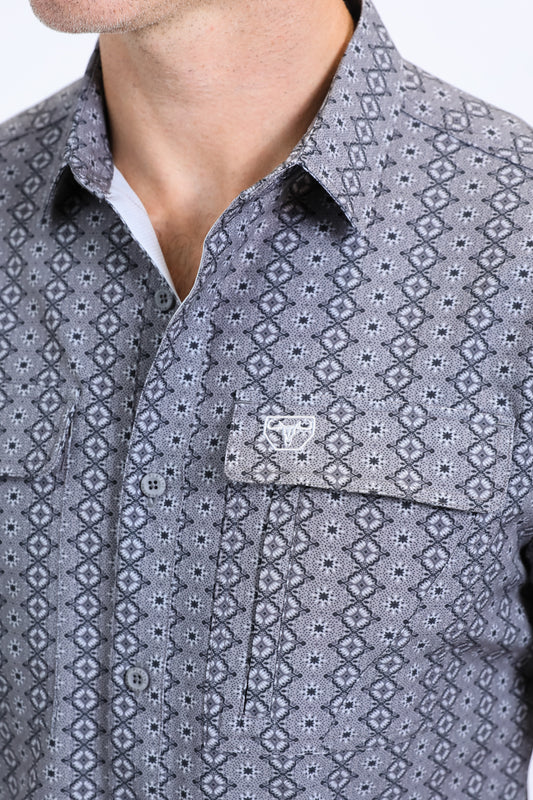 stone grey western aztec performance shirt men platini back