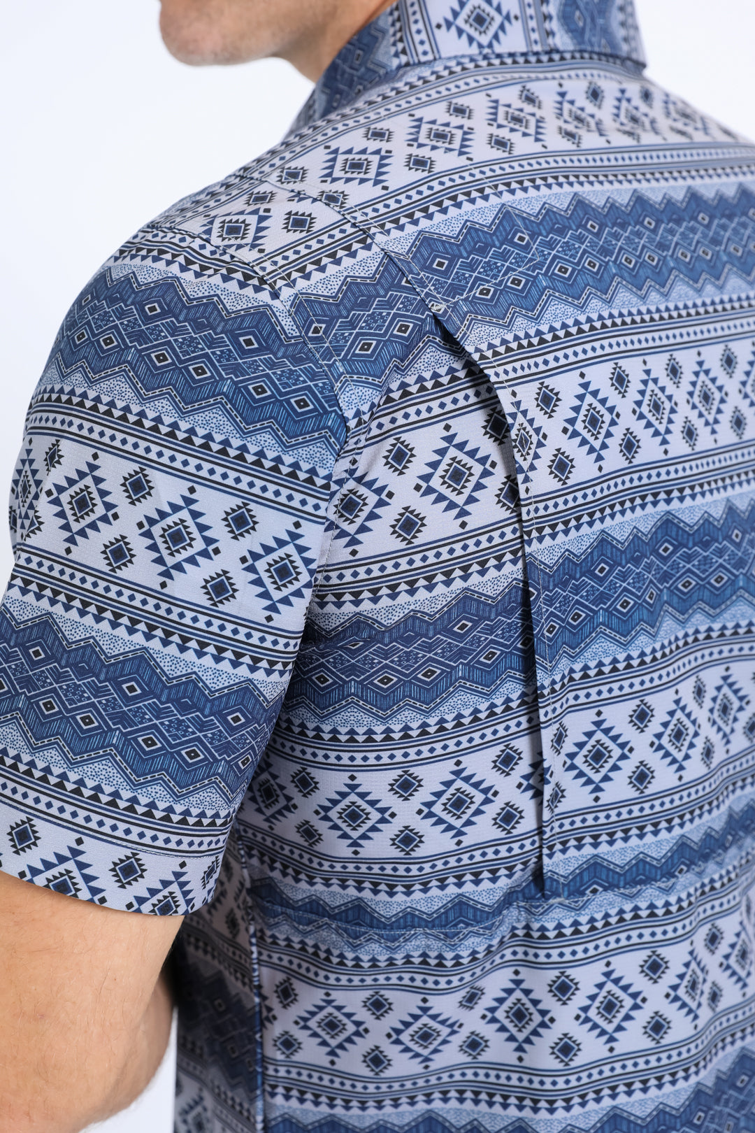 Mens Performance Western Short Sleeve Aztec Print Grey Shirt