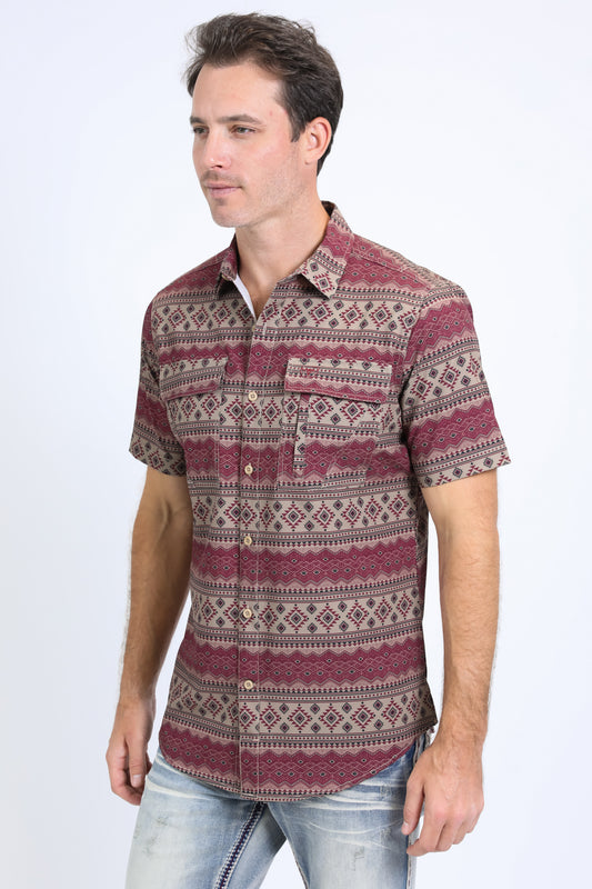 khaki western aztec performance shirt men platini close-up