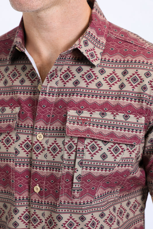 khaki western aztec performance shirt men platini back