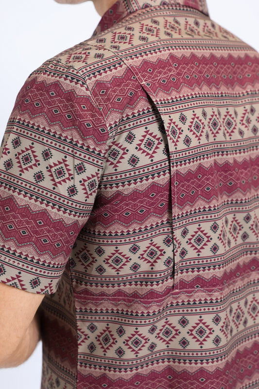 khaki western aztec performance shirt men platini detail-2