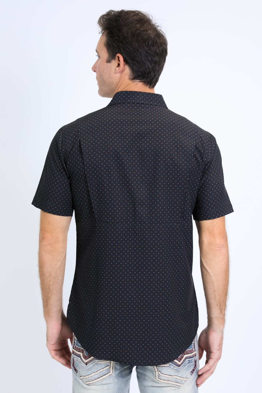 Mens Performance Western Short Sleeve Aztec Print Black Shirt