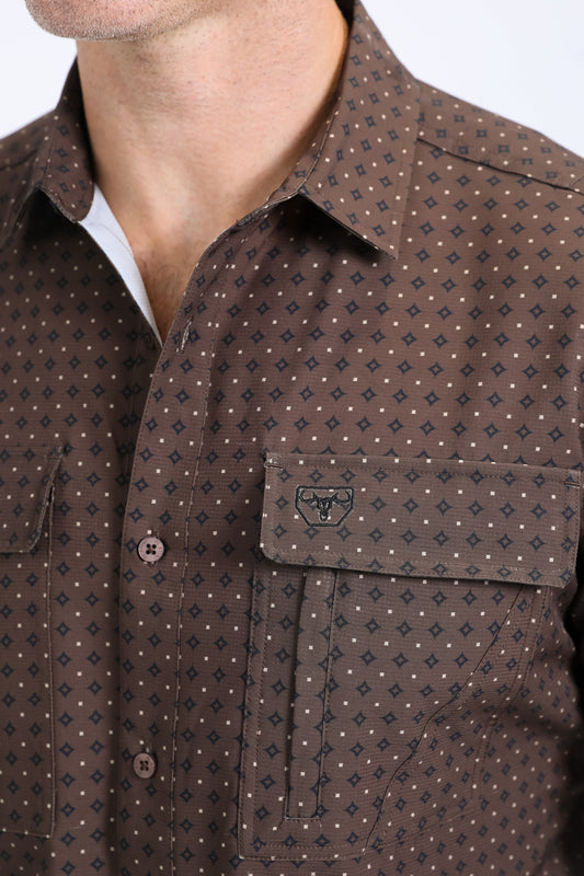 brown western aztec performance shirt men platini back