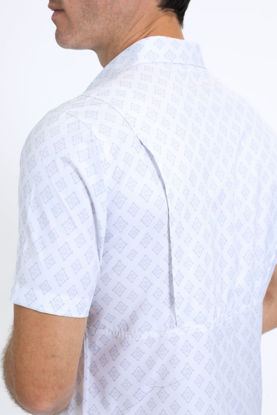 Mens Performance Western Short Sleeve Aztec Print White Shirt