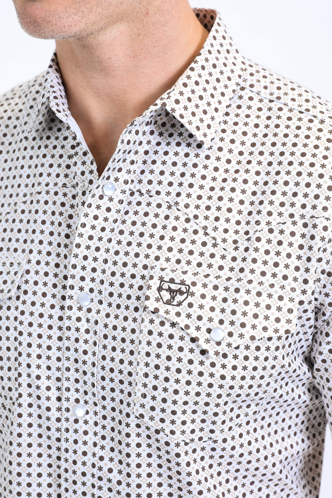 Mens Performance Western Short Sleeve Aztec Print White Shirt