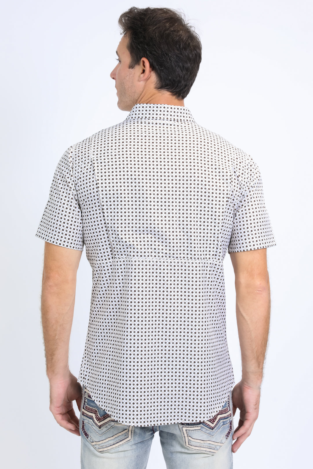 Mens Performance Western Short Sleeve Aztec Print White Shirt