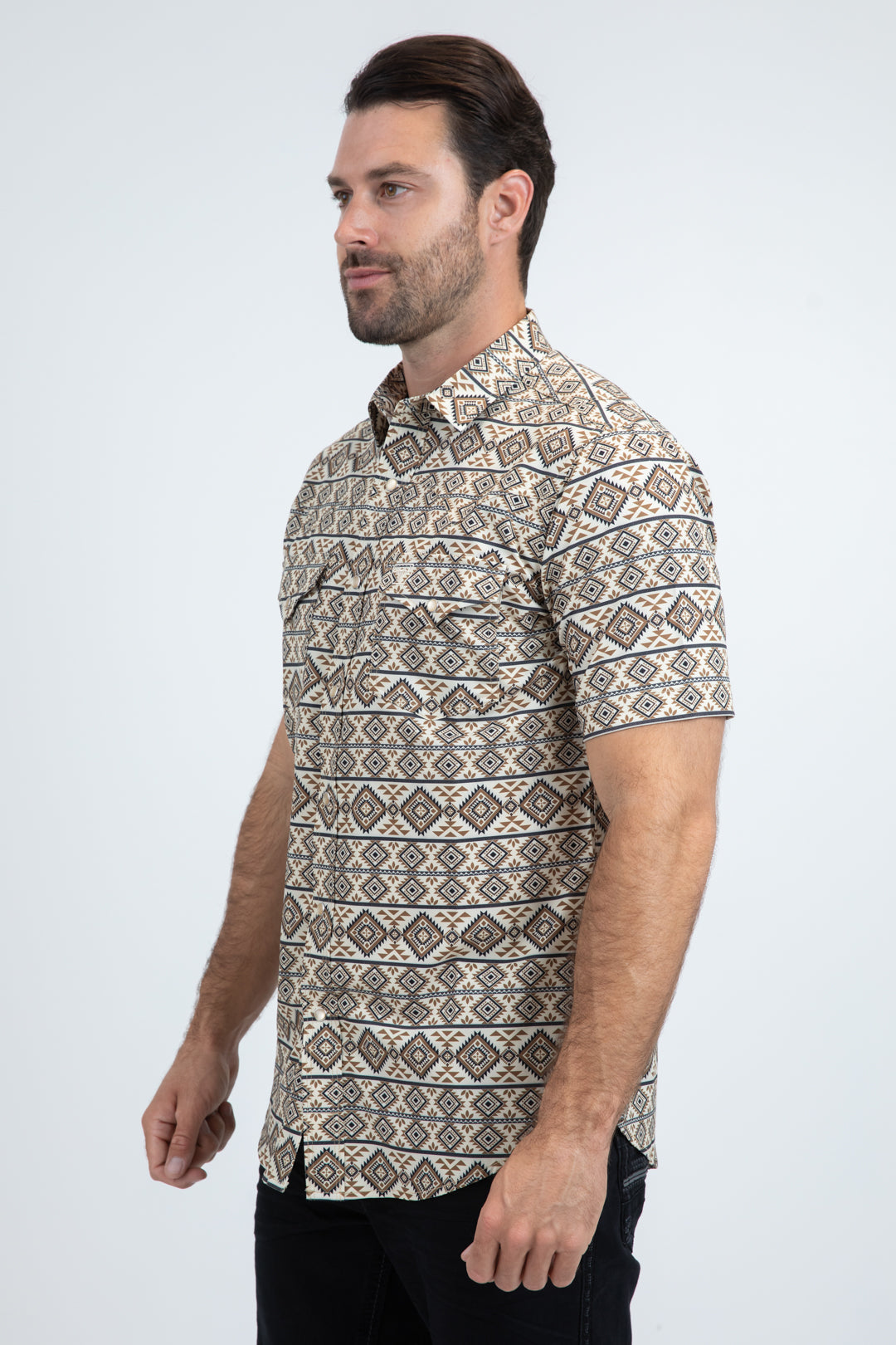 Men's Performance Western Short Sleeve Beige Shirt