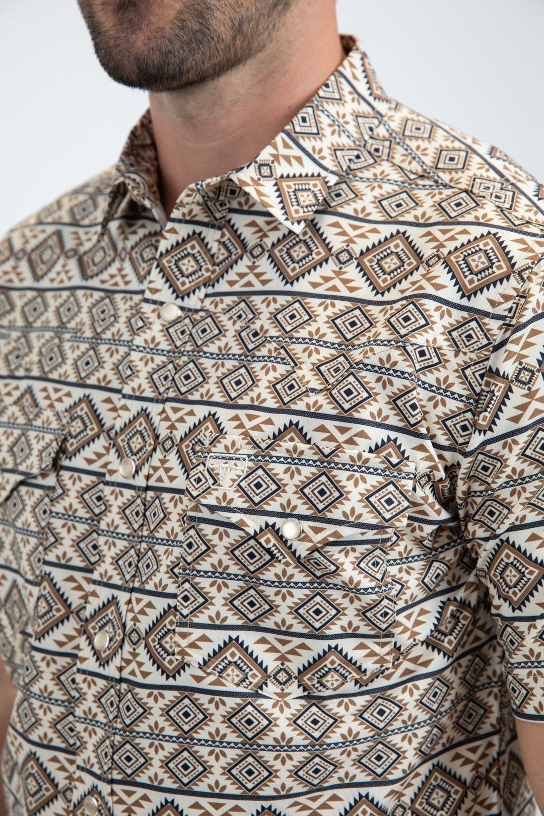 Men's Performance Western Short Sleeve Beige Shirt