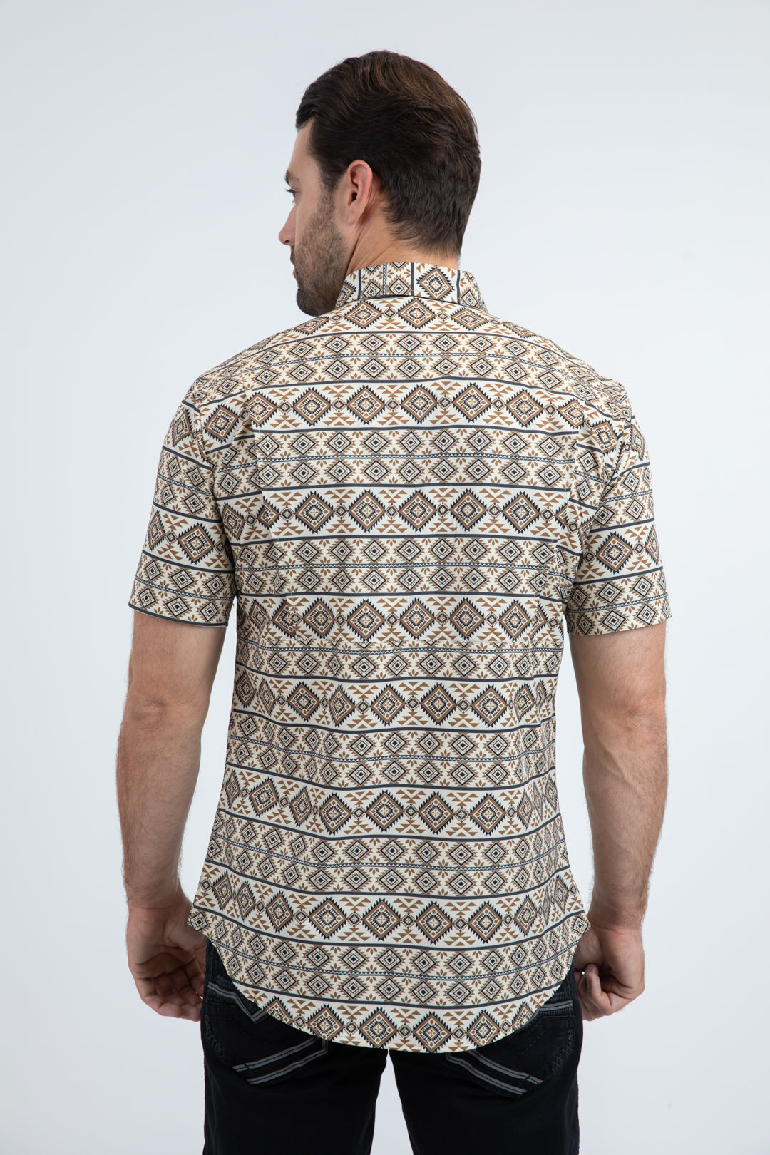 Men's Performance Western Short Sleeve Beige Shirt