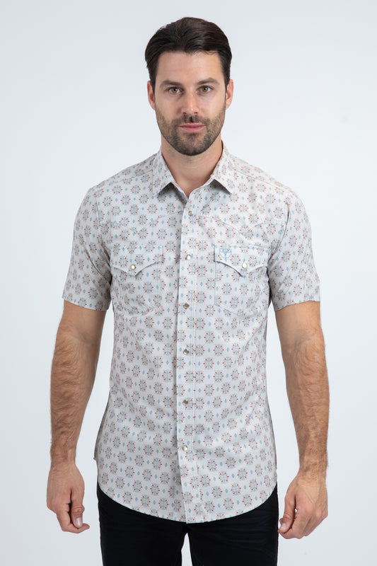 Men's Performance Western Short Sleeve Beige Shirt