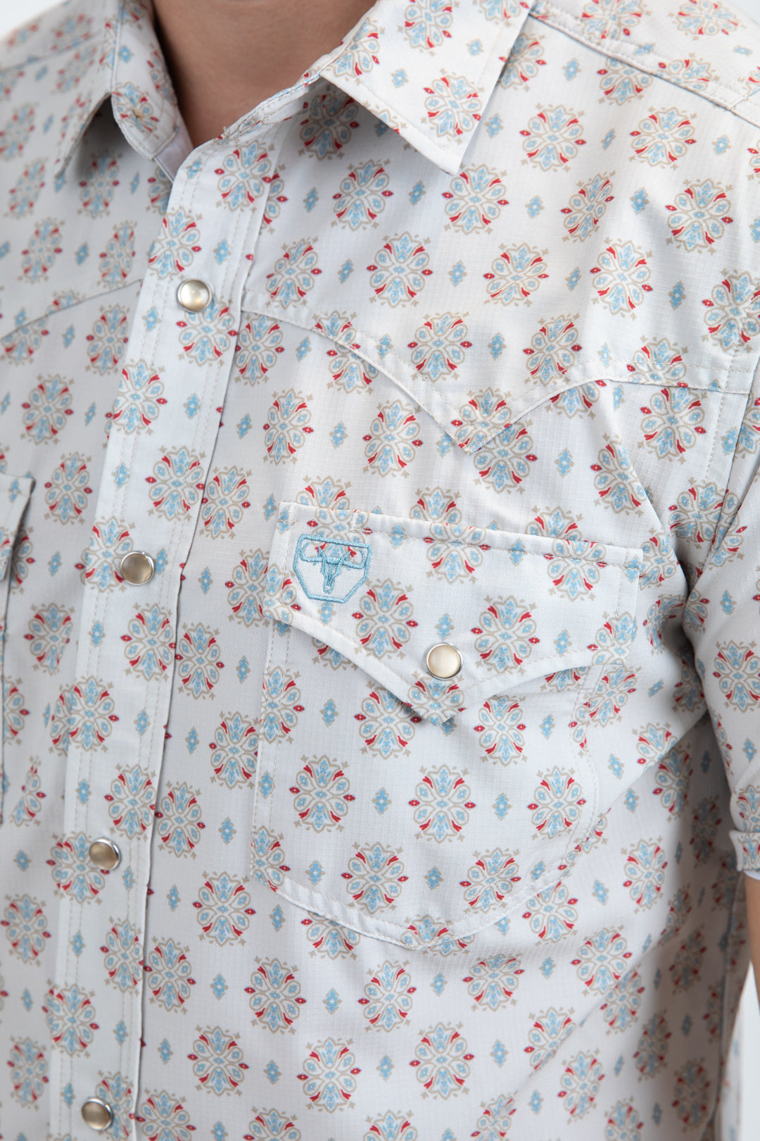 Men's Performance Western Short Sleeve Beige Shirt
